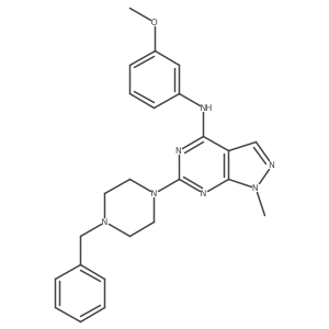 6-(4-benzylpiperazin-1-yl)-N-(3-methoxyphenyl)-1-methyl-1H-pyrazolo[3,4-d]pyrimidin-4-amine结构式