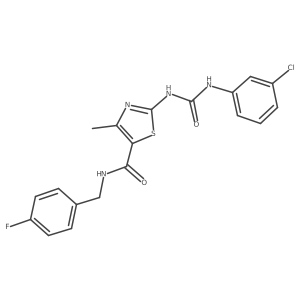 2-(3-(3-chlorophenyl)ureido)-N-(4-fluorobenzyl)-4-methylthiazole-5-carboxamide结构式