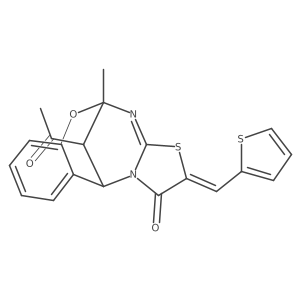 (13Z)-16-acetyl-9-methyl-13-[(thiophen-2-yl)methylidene]-8-oxa-12-thia-10,15-diazatetracyclo[7.6.1.0^{2,7}.0^{11,15}]hexadeca-2,4,6,10-tetraen-14-one Structure