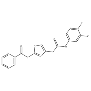 N-(4-(2-((3-chloro-4-fluorophenyl)amino)-2-oxoethyl)thiazol-2-yl)pyrazine-2-carboxamide结构式