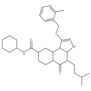 N-cyclohexyl-4-(3-methylbutyl)-1-{[(2-methylphenyl)methyl]sulfanyl}-5-oxo-4H,5H-[1,2,4]triazolo[4,3-a]quinazoline-8-carboxamide结构式