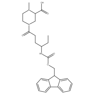 4-[4-({[(9H-fluoren-9-yl)methoxy]carbonyl}amino)hexanoyl]-1-methylpiperazine-2-carboxylic acid Structure