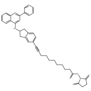 (2,5-dioxopyrrolidin-1-yl) 11-[2-[(2-pyridin-3-ylquinazolin-4-yl)amino]-2,3-dihydro-1H-inden-5-yl]undec-10-ynoate Structure