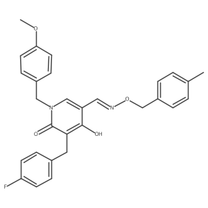 5-(4-fluorobenzyl)-4-hydroxy-1-(4-methoxybenzyl)-6-oxo-1,6-dihydro-3-pyridinecarbaldehyde O-(4-methylbenzyl)oxime结构式