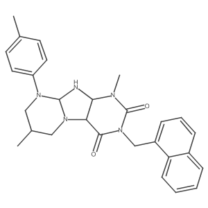 1,7-dimethyl-9-(4-methylphenyl)-3-(naphthalen-1-ylmethyl)-6,7,8,9a,10,10a-hexahydro-4aH-purino[7,8-a]pyrimidine-2,4-dione结构式