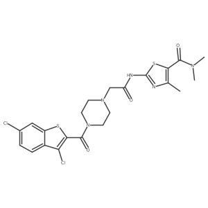 2-[({4-[(3,6-dichloro-1-benzothiophen-2-yl)carbonyl]piperazin-1-yl}acetyl)amino]-N,N,4-trimethyl-1,3-thiazole-5-carboxamide Structure