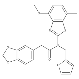 2-(benzo[d][1,3]dioxol-5-yl)-N-(furan-2-ylmethyl)-N-(4-methoxy-7-methylbenzo[d]thiazol-2-yl)acetamide结构式