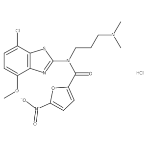 N-(7-chloro-4-methoxybenzo[d]thiazol-2-yl)-N-(3-(dimethylamino)propyl)-5-nitrofuran-2-carboxamide hydrochloride结构式