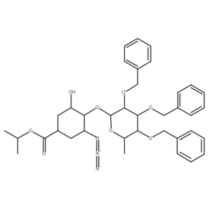 Isopropyl (1R,3S,4R,5R)-3-azido-5-hydroxy-4-[(2,3,4-tri-O-benzyl-6deoxy-I+/--L-galactopyranosyl)oxy]cyclohexanecarboxylate Structure