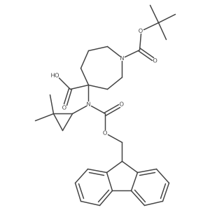 1-[(tert-butoxy)carbonyl]-4-{[(1S)-2,2-dimethylcyclopropyl]({[(9H-fluoren-9-yl)methoxy]carbonyl})amino}azepane-4-carboxylic acid结构式
