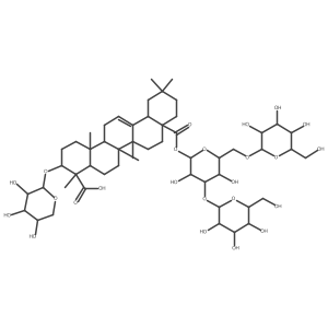 (3S,4S,6aR,6bS,8aS,12aS,14bR)-8a-[(2S,3R,4S,5R,6R)-3,5-dihydroxy-4-[(2R,3R,4S,5S,6R)-3,4,5-trihydroxy-6-(hydroxymethyl)oxan-2-yl]oxy-6-[[(2R,3R,4S,5S,6R)-3,4,5-trihydroxy-6-(hydroxymethyl)oxan-2-yl]oxymethyl]oxan-2-yl]oxycarbonyl-4,6a,6b,11,11,14b-hexamethyl-3-[(2S,3R,4S,5R)-3,4,5-trihydroxyoxan-2-yl]oxy-1,2,3,4a,5,6,7,8,9,10,12,12a,14,14a-tetradecahydropicene-4-carboxylic acid结构式