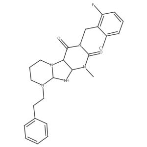 3-[(2-chloro-6-fluorophenyl)methyl]-1-methyl-9-(2-phenylethyl)-6,7,8,9a,10,10a-hexahydro-4aH-purino[7,8-a]pyrimidine-2,4-dione Structure