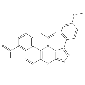 1-[7-acetyl-3-(4-methoxyphenyl)-6-(3-nitrophenyl)-5H-[1,2,4]triazolo[3,4-b][1,3,4]thiadiazin-5-yl]ethan-1-one结构式
