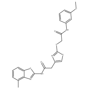 N-(3-methoxyphenyl)-2-((4-(2-((4-methylbenzo[d]thiazol-2-yl)amino)-2-oxoethyl)thiazol-2-yl)thio)acetamide结构式