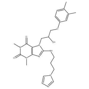 8-((3-(1H-imidazol-1-yl)propyl)amino)-7-(3-(3,4-dimethylphenoxy)-2-hydroxypropyl)-1,3-dimethyl-1H-purine-2,6(3H,7H)-dione结构式