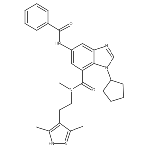 5-(benzoylamino)-1-cyclopentyl-N-[2-(3,5-dimethyl-1H-pyrazol-4-yl)ethyl]-N-methyl-1H-benzimidazole-7-carboxamide结构式