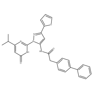 2-([1,1'-biphenyl]-4-yl)-N-(3-(furan-2-yl)-1-(4-isopropyl-6-oxo-1,6-dihydropyrimidin-2-yl)-1H-pyrazol-5-yl)acetamide结构式