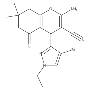 2-Amino-4-(4-bromo-1-ethyl-1H-pyrazol-3-yl)-7,7-dimethyl-5-oxo-5,6,7,8-tetrahydro-4H-chromene-3-carbonitrile结构式
