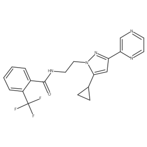 N-(2-(5-cyclopropyl-3-(pyrazin-2-yl)-1H-pyrazol-1-yl)ethyl)-2-(trifluoromethyl)benzamide结构式
