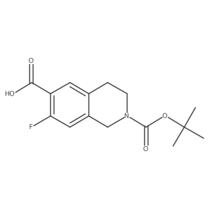 7-Fluoro-2-[(2-methylpropan-2-yl)oxycarbonyl]-3,4-dihydro-1H-isoquinoline-6-carboxylic acid结构式