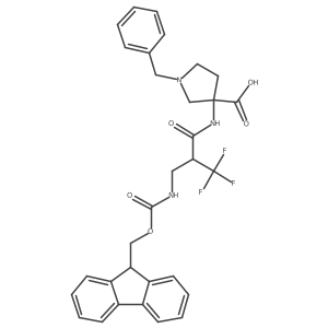 1-benzyl-3-{2-[({[(9H-fluoren-9-yl)methoxy]carbonyl}amino)methyl]-3,3,3-trifluoropropanamido}pyrrolidine-3-carboxylic acid Structure