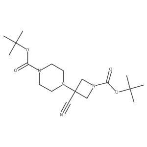 Tert-butyl 4-{1-[(tert-butoxy)carbonyl]-3-cyanoazetidin-3-yl}piperazine-1-carboxylate结构式