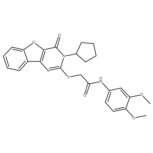 2-[(3-cyclopentyl-4-oxo-3,4-dihydro[1]benzofuro[3,2-d]pyrimidin-2-yl)sulfanyl]-N-(3,4-dimethoxyphenyl)acetamide Structure