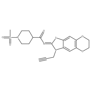 (E)-1-(methylsulfonyl)-N-(3-(prop-2-yn-1-yl)-6,7-dihydro-[1,4]dioxino[2',3':4,5]benzo[1,2-d]thiazol-2(3H)-ylidene)piperidine-4-carboxamide结构式