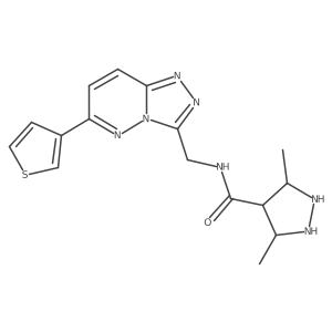 3,5-dimethyl-N-[(6-thiophen-3-yl-[1,2,4]triazolo[4,3-b]pyridazin-3-yl)methyl]pyrazolidine-4-carboxamide结构式