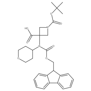 1-[(tert-butoxy)carbonyl]-3-({[(9H-fluoren-9-yl)methoxy]carbonyl}(oxan-4-yl)amino)azetidine-3-carboxylic acid结构式