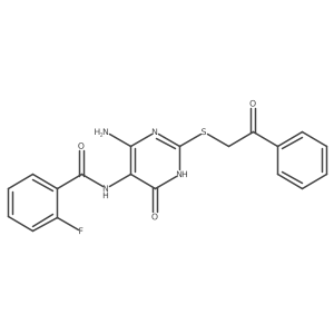 N-(4-amino-6-oxo-2-((2-oxo-2-phenylethyl)thio)-1,6-dihydropyrimidin-5-yl)-2-fluorobenzamide Structure