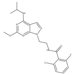 2-chloro-6-fluoro-N-(2-(4-(isopropylamino)-6-(methylthio)-1H-pyrazolo[3,4-d]pyrimidin-1-yl)ethyl)benzamide结构式
