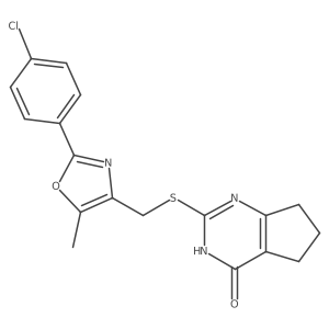 2-(((2-(4-chlorophenyl)-5-methyloxazol-4-yl)methyl)thio)-6,7-dihydro-5H-cyclopenta[d]pyrimidin-4-ol结构式