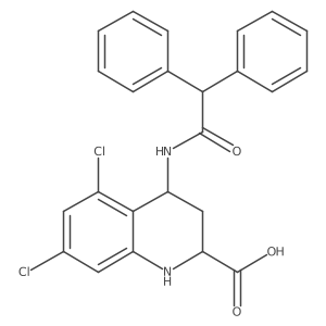 2-Quinolinecarboxylic acid, 5,7-dichloro-4-[(diphenylacetyl)amino]-1,2,3,4-tetrahydro-, (2R,4S)-rel- Structure