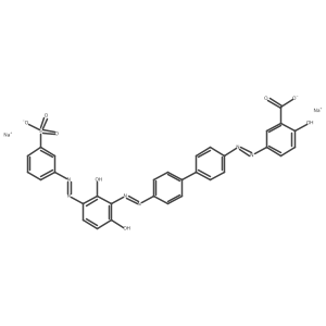 Benzoic acid, 5-[2-[4a(2)-[2-[2,6-dihydroxy-3-[2-(3-sulfophenyl)diazenyl]phenyl]diazenyl][1,1a(2)-biphenyl]-4-yl]diazenyl]-2-hydroxy-, sodium salt (1:2) Structure