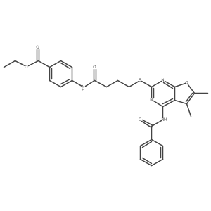 Ethyl 4-[4-({4-benzamido-5,6-dimethylfuro[2,3-D]pyrimidin-2-YL}sulfanyl)butanamido]benzoate结构式