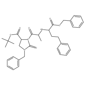 4-Imidazolidinecarboxylic acid, 2-oxo-3-[1-oxo-2-[[3-phenyl-1-[(phenylmethoxy)carbonyl]propyl]amino]propyl]-1-(phenylmethyl)-, 1,1-dimethylethyl ester, [4S-[3[S*(R*)],4R*]]-结构式