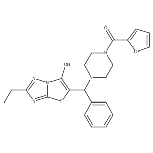 (4-((2-Ethyl-6-hydroxythiazolo[3,2-b][1,2,4]triazol-5-yl)(phenyl)methyl)piperazin-1-yl)(furan-2-yl)methanone结构式