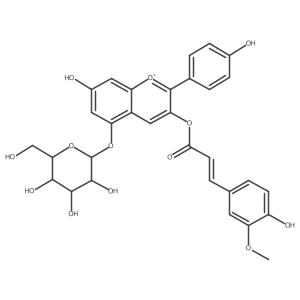1-Benzopyrylium, 5-(I(2)-D-glucopyranosyloxy)-7-hydroxy-3-[[3-(4-hydroxy-3-methoxyphenyl)-1-oxo-2-propenyl]oxy]-2-(4-hydroxyphenyl)-结构式