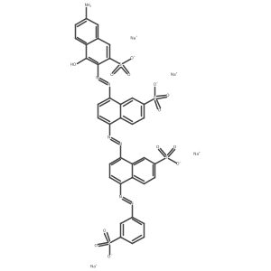 Tetrasodium 8-(2-(6-amino-1-hydroxy-3-sulfo-2-naphthalenyl)diazenyl)-5-(2-(7-sulfo-4-(2-(3-sulfophenyl)diazenyl)-1-naphthalenyl)diazenyl)-2-naphthalenesulfonate结构式