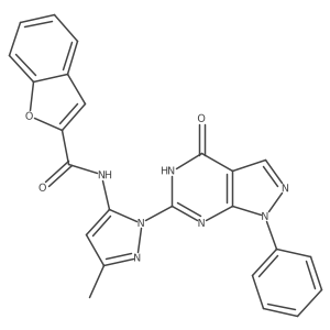 N-(3-methyl-1-(4-oxo-1-phenyl-4,5-dihydro-1H-pyrazolo[3,4-d]pyrimidin-6-yl)-1H-pyrazol-5-yl)benzofuran-2-carboxamide结构式