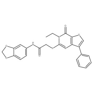N-(2H-1,3-benzodioxol-5-yl)-2-({3-ethyl-4-oxo-7-phenyl-3H,4H-thieno[3,2-d]pyrimidin-2-yl}sulfanyl)acetamide结构式