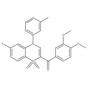 (3,4-dimethoxyphenyl)[6-fluoro-4-(3-methylphenyl)-1,1-dioxido-4H-1,4-benzothiazin-2-yl]methanone结构式