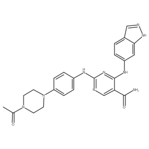 2-[4-(4-acetylpiperazin-1-yl)anilino]-4-(1H-indazol-6-ylamino)pyrimidine-5-carboxamide结构式