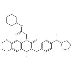 N-cyclohexyl-2-(6,7-dimethoxy-2,4-dioxo-3-(4-(pyrrolidine-1-carbonyl)benzyl)-3,4-dihydroquinazolin-1(2H)-yl)acetamide结构式