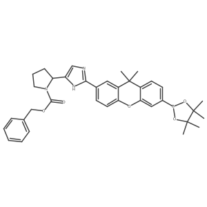 (S)-benzyl 2-(2-(9,9-dimethyl-3-(4,4,5,5-tetramethyl-1,3,2-dioxaborolan-2-yl)-9h-xanthen-7-yl)-1h-imidazol-5-yl)pyrrolidine-1-carboxylate结构式