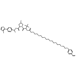 (2S,4R)-1-[(2S)-2-[[2-[2-[2-[2-[2-[2-[2-(4-formylphenoxy)ethoxy]ethoxy]ethoxy]ethoxy]ethoxy]ethoxy]acetyl]amino]-3,3-dimethyl-butanoyl]-4-hydroxy-N-[(1S)-1-[4-(4-methylthiazol-5-yl)phenyl]ethyl]pyrrolidine-2-carboxamide结构式