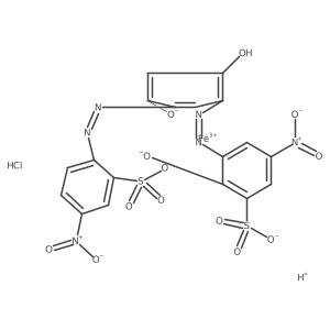 Ferrate(1-), [3-[[2,4-dihydroxy-5-[(4-nitro-2-sulfophenyl)azo]phenyl]azo]-2-hydroxy-5-nitrobenzenesulfonato(4-)]-, hydrogen, monohydrochloride Structure