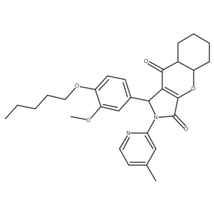 1-(3-methoxy-4-pentoxyphenyl)-2-(4-methylpyridin-2-yl)-4a,5,6,7,8,8a-hexahydro-1H-chromeno[2,3-c]pyrrole-3,9-dione结构式