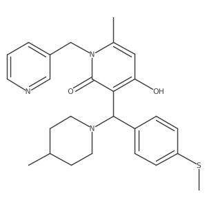 4-hydroxy-6-methyl-3-((4-methylpiperidin-1-yl)(4-(methylthio)phenyl)methyl)-1-(pyridin-3-ylmethyl)pyridin-2(1H)-one Structure